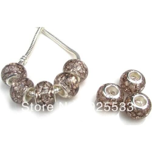 Free Shipping 200pcs Wholesale Fashion Big Hole 6 Color Acrylic Ice Crack Effect Beads for Eurpean Bracelet jewelry DIY