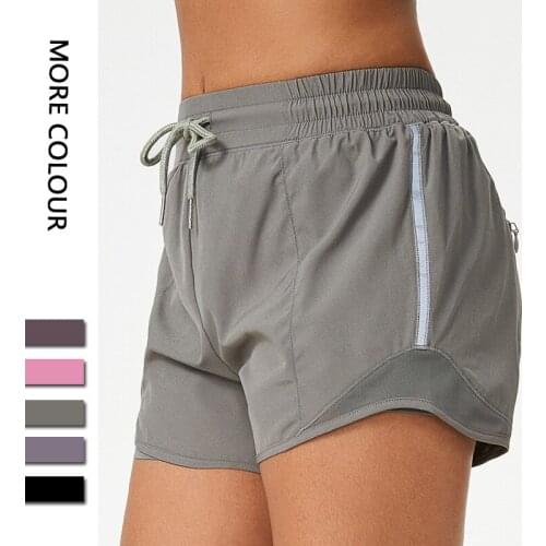 Summer Sports Running Shorts Safety 2 in 1 Women Gym Yoga Shorts Pocket High-waist Fitness Training Workout Shorts Fake Two