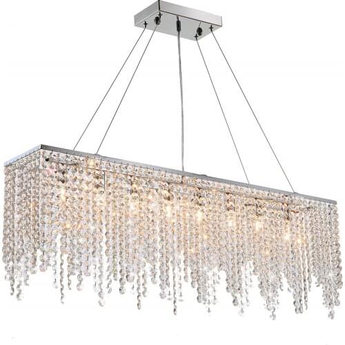 Minimalist Crystal String Chandelier Lighting LED Crystal Chain Rectangular Hanging Lamp Art Deco Living Room Dining Table Hotel