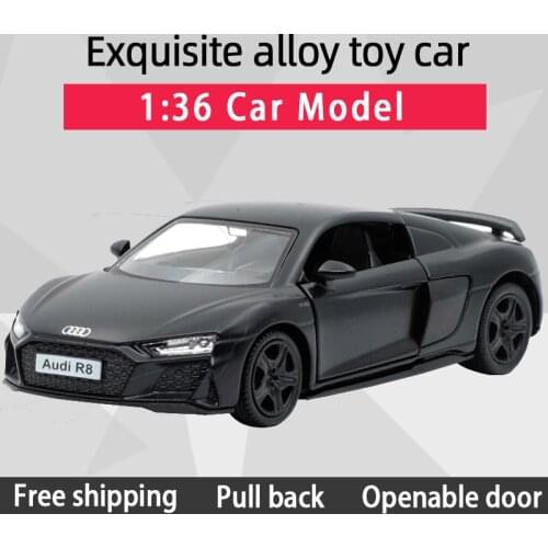 RMZ CITY 1:36 R8 Matte black Sports Car Alloy Diecast Car Model Toy With Pull Back For Children Gifts Toy Collection