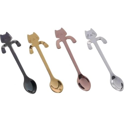Cat Spoon Coffee Tea spoon Set, Stainless Steel Hanging Cup Teaspoons Mini Long Cute Kitten Stirring Spoon for Dessert Drink