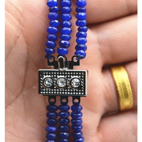 New NATURAL 3 Rows 2X4mm FACETED DARK Blue BEADS NECKLACE AAA AAAAAA Free shipping