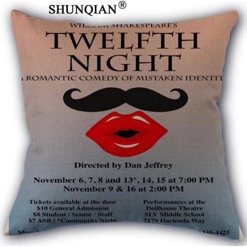New Arrival twelfth night Custom cotton Pillowcases zipper Custom Pillow Case More Size Custom your image gift
