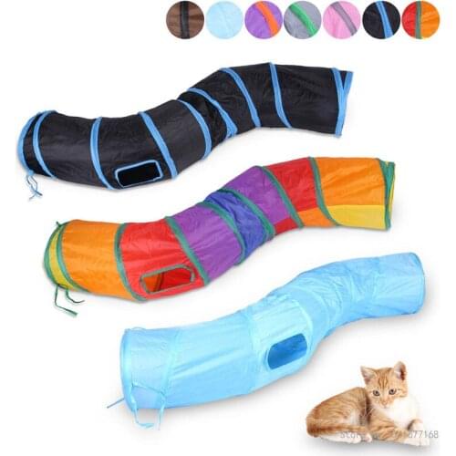 New Rainbow S-shaped Cat Tunnel Household Foldable Polyester Cloth Cat Channel Rolling Dragon Pet Toy Products ferret toys