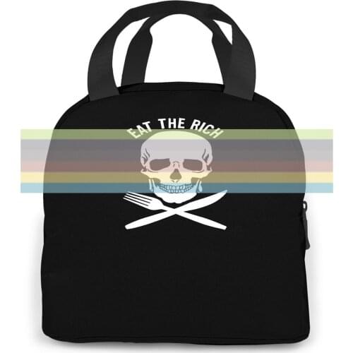 Eat The Rich Pirate Skull Fork Knife Humor Crewneck women men Portable insulated lunch bag adult student