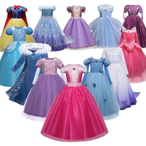 Girls Snow Queen Princess Dress Kids Halloween Cosplay Costume Children Carnival Party Clothes Sleeping Beauty Fancy Dress Up
