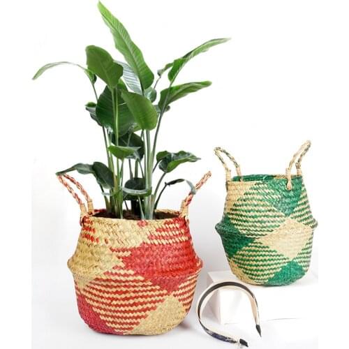 Seaweed Wicker Basket Handmade Woven Seagrass Storage Basket Rattan Hanging Flower Pot Straw Wicker Rattan Plant Pot Basket