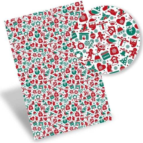Christmas Faux Leather Fabric Sheets Snowman Gifts Printed For DIY Bowknots Scrapbooking Crafts Home Supplies 22*30cm/0.8mm 1pc