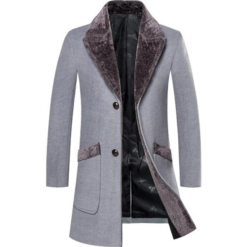 Wool Overcoat Male Blend Mid Long Winter Coat Men With Fur Collar Coat Men Winter Trench Manteau Homme Hiver