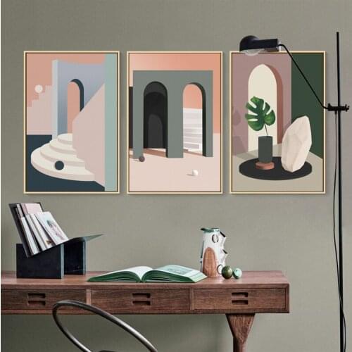 Modern Nordic Abstract Morandi Architecture Plant Canvas Painting Poster Wall Art Posters Living Room Home Decor Painting Art