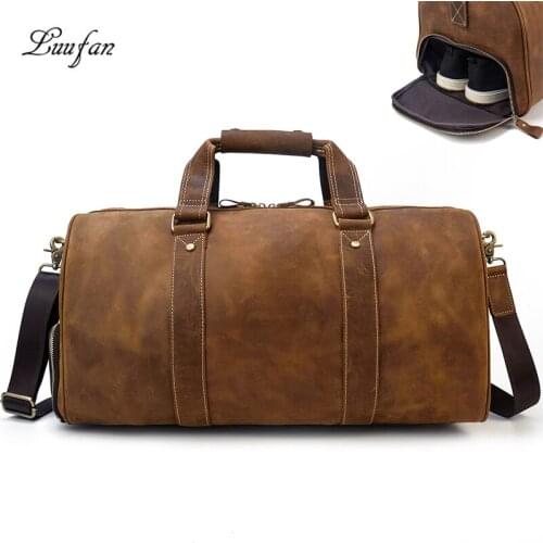 Luufan New Design Travel Shoe Bag Crazy Horse Leather Travelling Male Bag Mens Travel Shoulder Bag Handbag For Business Trip
