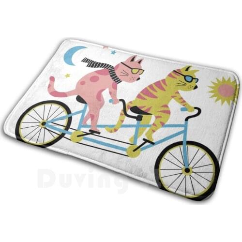 Tandem Bike Cats Mat Rug Carpet Anti-Slip Floor Mats Bedroom Cat Cats Animals Bicycle Bike Tandem Bike Friends Pair Duo Summer
