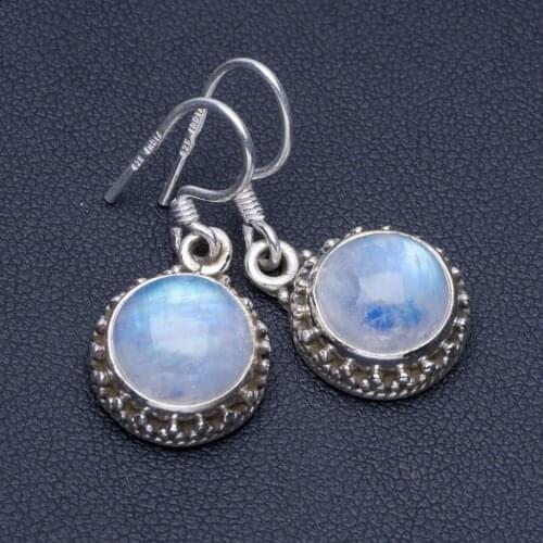Natural Rainbow Moonstone Unique Punk Style 925 Sterling Silver Earrings 1" P1445
