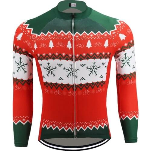 Cycling Jersey Long Sleeve Christmas Red BikeClothing Winter Fleece Or Thin Maillot Ciclismo Manga Larga MTB