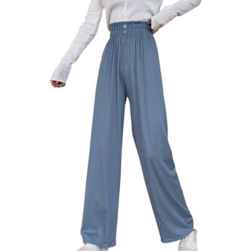High Waist Wide Leg Pants Women Elastic Waist Casual Pantalones Korean Style Loose Solid Trouser
