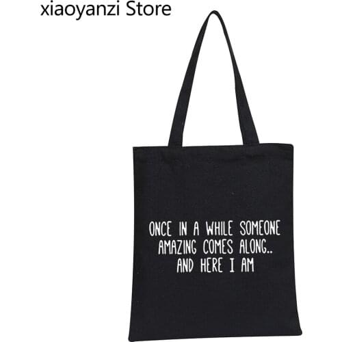 Womens Graphic Funny Shoulder Canvas Bag Cute Girl Letter Print Casual Eco Reusable Shopping Bags Tumblr Quotes Handbags