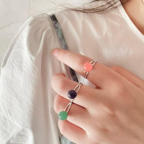 Simple Style Mixed Color Natural Stone Open Rings for Women 8mm Beads Crystal Malachite Turquoise Gem Ring Wedding Jewelry Gift