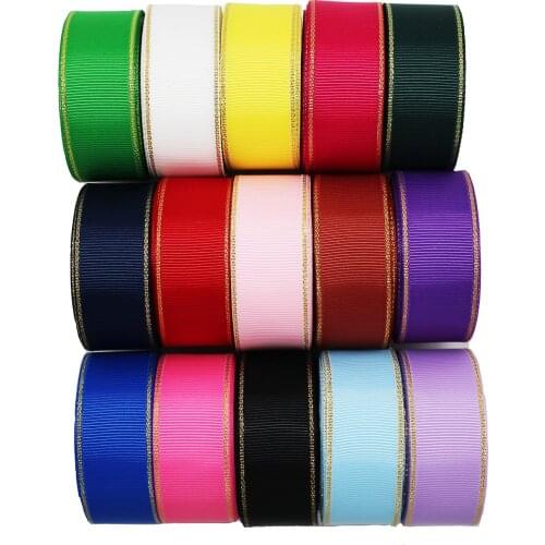 10 Yards Glitter Gold Edge Grosgrain Ribbon For Diy Wedding Gift Packaging Handmade 10 mm 25 mm 38 mm