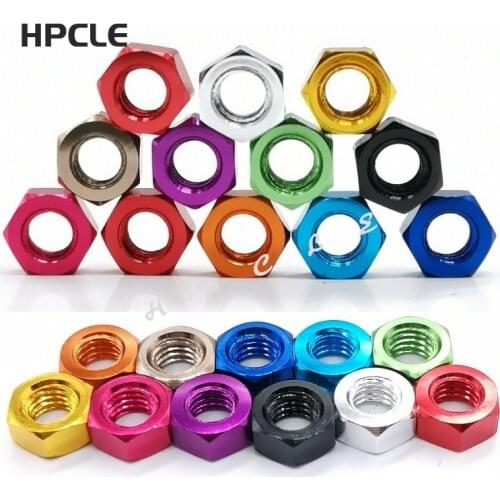 10pcs DIN934 colourful m3 m4 m5 m6 Aluminum Alloy Hexagonal Hex Nut Lock Nuts for FPV RC Multicolor Red Purple Royal Gold Pink