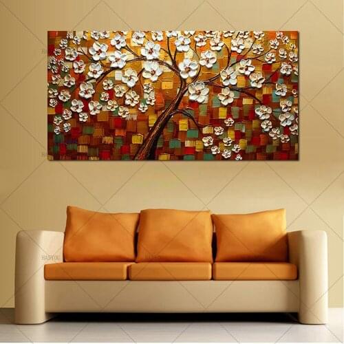 Large 100% Handpainted Flower Tree Morden Oil Painting On Canvas Wall Art Wall Pictures For Living Room Home Decor best gift