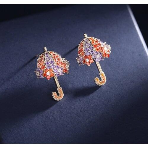 2021 Luxurious Three Color Zirconia Earrings Sparkle CZ Umbrella Earrings Stud Fashion Jewelry Woman Female Girl Decoration
