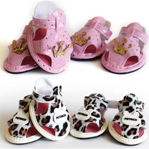 4pcs/lot Anti-Slip Small Dog Shoes Cute Pet Shoes Shoe Spring Summer Breathable Soft Leather Sandals for Dogs Puppy