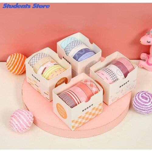 5Rolls/box Solid Color Washi Tape Set Decorative Masking Tape Cute Scrapbooking Adhesive Tape School Stationery Supplies
