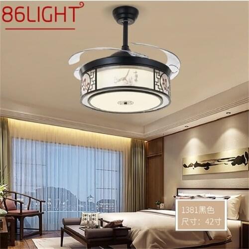 86LIGHT Ceiling Fan Light Invisible Lamp With Remote Control Modern Black Elegance For Home Bedroom