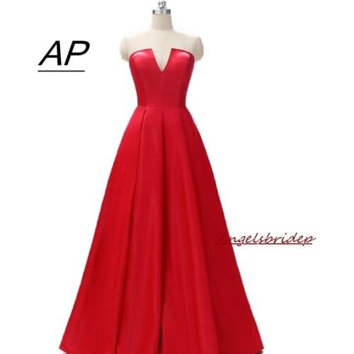 Angelsbridep Sexy V-Neck Long Evening Dress 2021 Abendkleider Simple Design Satin Empire Waist Vestidos De Festa Formal Dresses