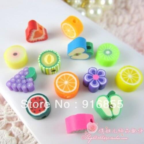Free Shipping 300pcs/lot Straight holes mixed friut shape Fimo paragraph ,the Fimo Article has been cut,UV Acrylic Decoration