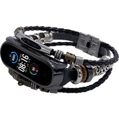 Bracelet For mi bend 4 genuine leather National style retro for Xiaomi Mi 3/4 strap