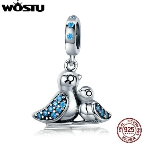 WOSTU 925 Sterling Silver Cute Bird Dependency Pendant Beads fit original WST Charms Bracelets DIY Jewelry Gift CQC426