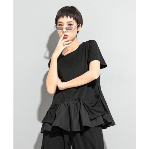 Short sleeve baby shirt design sense niche T-shirt European and American fashion brand personality stitching irregular loose lar