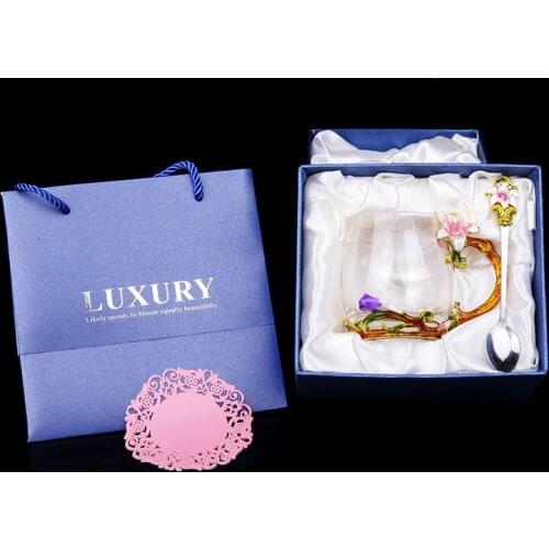 Enamel glass cup creative flower teacup lily / rose crystal teacup custom gift set