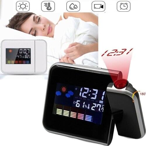 FM Radio Alarm Clock Projection Alarm Temperature Humidity Display USB Charging Clock LCD Digital Display Bedroom Snooze Clock