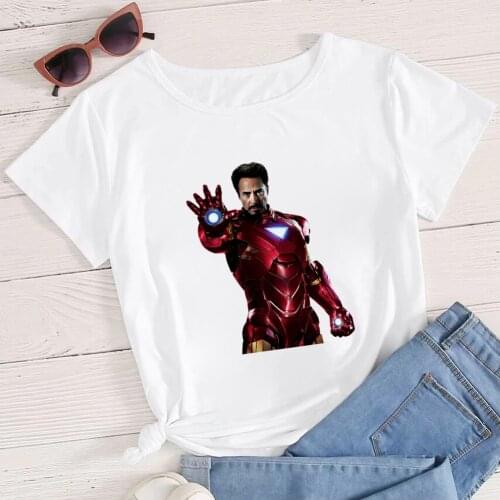 Disney Marvel Iron Man Womens T-shirts Oversize Crewneck Cool Hipster Short Sleeve Ulzzang Fashion Summer Top Aesthetic Clothes