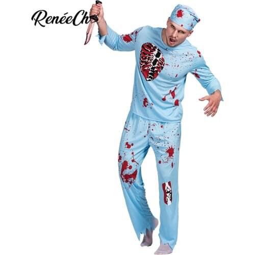 Reneecho Halloween Costume For Adult Men Zombie Doctor Costume Scary Vampire Costume Horror Party Cosplay