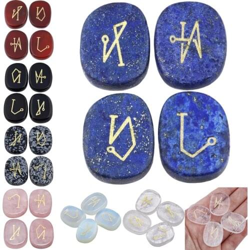 TUMBEELLUWA Crystal Engraved Angel Symbol Polished Palm Stone Healing Reiki Wicca Energy,Set of 4