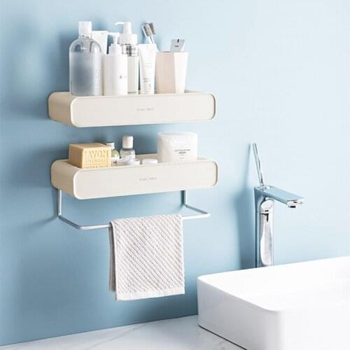 Multifunctional Wall-Mounted Cosmetic Shelf Storage Rack Holder Organizer for Bathroom No Drill Towel Hanger Hook Bar Rail