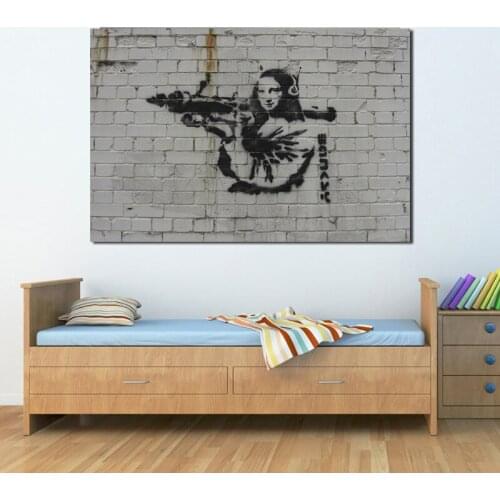 Mona Lisa With Bazookaes Graffiti Wallpaper Art Canvas Poster Painting Wall Picture Print Modern Home Bedroom Decoration Artwork