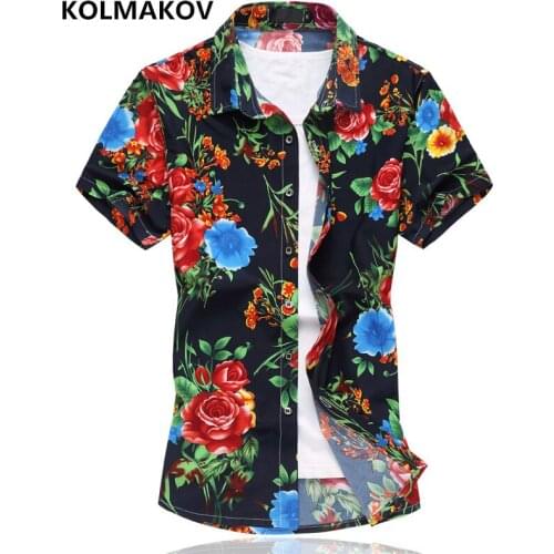 2019 New Men Shirts Summer Soft Cotton Breathable Casual Mens Clothing Trend Turn-down Collar Flower Printed Shirts Homme