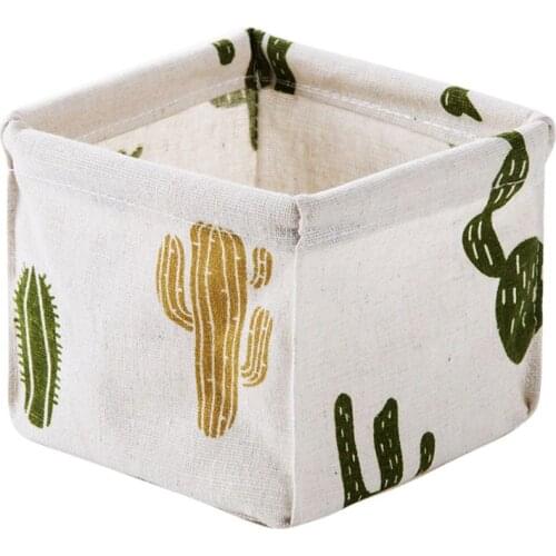 Cartoon Printing Desktop Makeup Organizer Desk Cosmetic Cotton Linen Storage Box 94PF