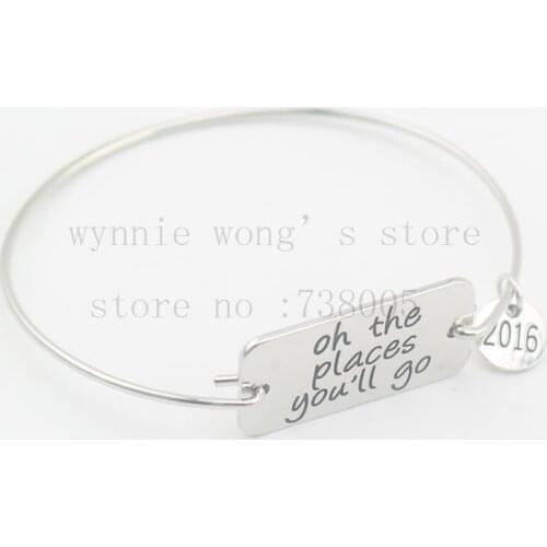2016 new Inspirational Bangle Bracelets " Oh the Places You'll Go Bracelet," 2016 Graduation Jewelry, Graduation Gift