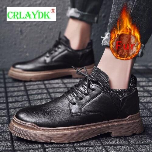 CRLAYDK 2021 Low Top New Men Winter Snow Boots Waterproof Leather Sneakers Warm Outdoor Male Hiking Work Shoes Botas De Homens