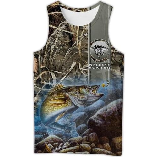 Tessffel New Fashion Animal Art Marlin Bass Hunting Fishing Hunter Camo Casual 3DPrint Unisex Summer Tank-Top Vest Men/Women s-6