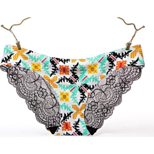 New Printed Lace Panties for Women Seamless Underwear Sexy Low Rise Ice Silk Intimate Underpants Femme Tangas Transparent Briefs