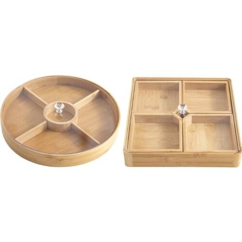Bamboo Wooden Divided Serving Tray with Clear Acrylic Lid Dried Fruit Storage Box 4 Grid Nuts Platter Snack Candy Plate Containe