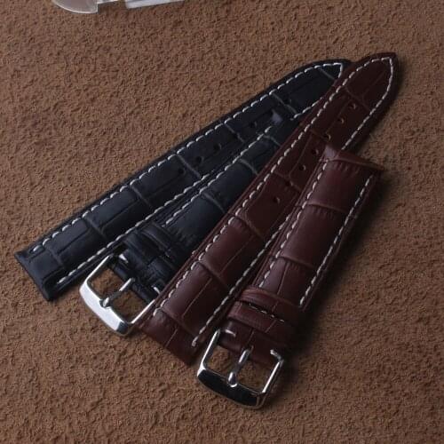Genuine leather Watchbands Black with white stitched Brown Watch strap 19mm buckle 18mm Yellow bottom fashion style Accessories