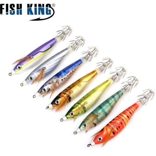 FISH KING Fishing Lure 8cm 10g Squid Hook Luminous Wobblers Jigs Octopus Cuttlefish Wood Shrimp Hard Baits 3D Eyes