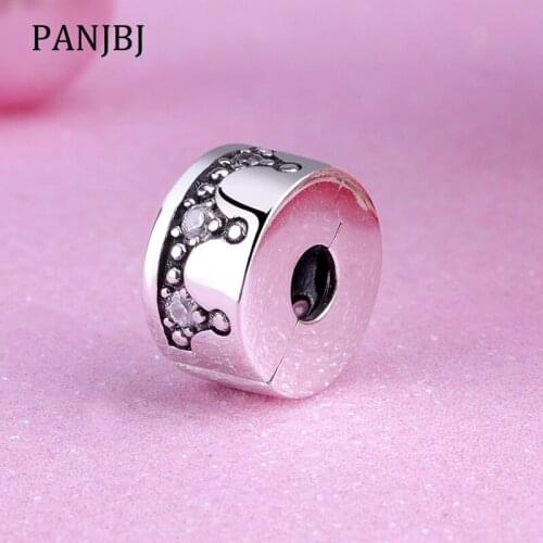 New Original 100% 925 Sterling Silver Bead Charm Dazzling Crown Clip Clear CZ Fit Pandora Bracelets Necklace Women DIY Jewelry